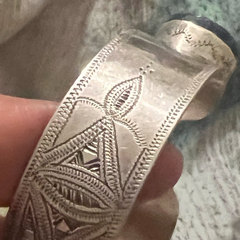 Hand-Stamped Silver Floral Cuff Bracelet